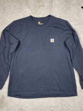 Carhartt Pocket Workwear Longsleeve Shirt Size XL Navy Blue Logo Cotton L/S USA